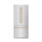 ZLINE Autograph Edition 36 in. 19.6 cu. ft. French Door Built-In Bottom Freezer Refrigerator with Water Dispenser and Ice Maker in Satin Stainless Steel with Graphite Gray Interior and Champagne Bronze Accents (GRBIVZ-SN-36-CB)