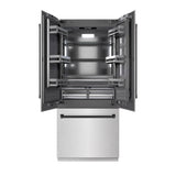 ZLINE Autograph Edition 36 in. 19.6 cu. ft. French Door Built-In Bottom Freezer Refrigerator with Water Dispenser and Ice Maker in Satin Stainless Steel with Graphite Gray Interior and Matte Black Accents (GRBIVZ-SN-36-MB)