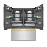 ZLINE Autograph Edition 60 in. 32.2 cu. ft. French Door Built-In Bottom Freezer Refrigerator with Water Dispenser and Ice Maker in Satin Stainless Steel with Graphite Gray Interior and Champagne Bronze Accents (GRBIVZ-SN-60-CB)