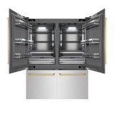 ZLINE Autograph Edition 60 in. 32.2 cu. ft. French Door Built-In Bottom Freezer Refrigerator with Water Dispenser and Ice Maker in Satin Stainless Steel with Graphite Gray Interior and Champagne Bronze Accents (GRBIVZ-SN-60-CB)
