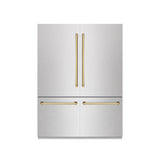 ZLINE Autograph Edition 60 in. 32.2 cu. ft. French Door Built-In Bottom Freezer Refrigerator with Water Dispenser and Ice Maker in Satin Stainless Steel with Graphite Gray Interior and Polished Gold Accents (GRBIVZ-SN-60-G)