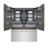 ZLINE Autograph Edition 60 in. 32.2 cu. ft. French Door Built-In Bottom Freezer Refrigerator with Water Dispenser and Ice Maker in Satin Stainless Steel with Graphite Gray Interior and Polished Gold Accents (GRBIVZ-SN-60-G)