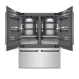 ZLINE Autograph Edition 60 in. 32.2 cu. ft. French Door Built-In Bottom Freezer Refrigerator with Water Dispenser and Ice Maker in Satin Stainless Steel with Graphite Gray Interior and Matte Black Accents (GRBIVZ-SN-60-MB)
