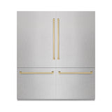 ZLINE Autograph Edition 72 in. 39.6 cu. ft. French Door Built-In Bottom Freezer Refrigerator with Water Dispensers and Ice Makers in Satin Stainless Steel and Champagne Bronze Accents (RBITZ-SN-72-CB)