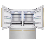 ZLINE Autograph Edition 72 in. 39.6 cu. ft. French Door Built-In Bottom Freezer Refrigerator with Water Dispensers and Ice Makers in Satin Stainless Steel and Champagne Bronze Accents (RBITZ-SN-72-CB)