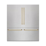 ZLINE Autograph Edition 72 in. 39.6 cu. ft. French Door Built-In Bottom Freezer Refrigerator with Water Dispensers and Ice Makers in Satin Stainless Steel and Polished Gold Accents (RBITZ-SN-72-G)