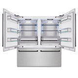 ZLINE Autograph Edition 72 in. 39.6 cu. ft. French Door Built-In Bottom Freezer Refrigerator with Water Dispensers and Ice Makers in Satin Stainless Steel and Matte Black Accents (RBITZ-SN-72-MB)