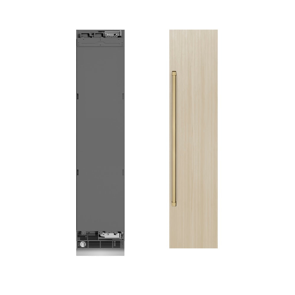 ZLINE Autograph Edition 18 in. 8.6 cu. ft. Panel Ready Right Hinge Column Freezer with Graphite Gray Interior and Champagne Bronze Accents (RBCFVRZ-18-CB)