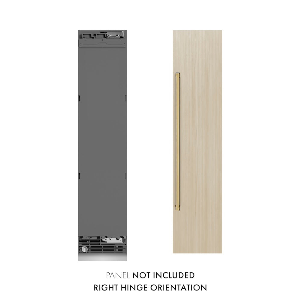 ZLINE Autograph Edition 18 in. 8.6 cu. ft. Panel Ready Right Hinge Column Freezer with Graphite Gray Interior and Polished Gold Accents (RBCFVRZ-18-G)