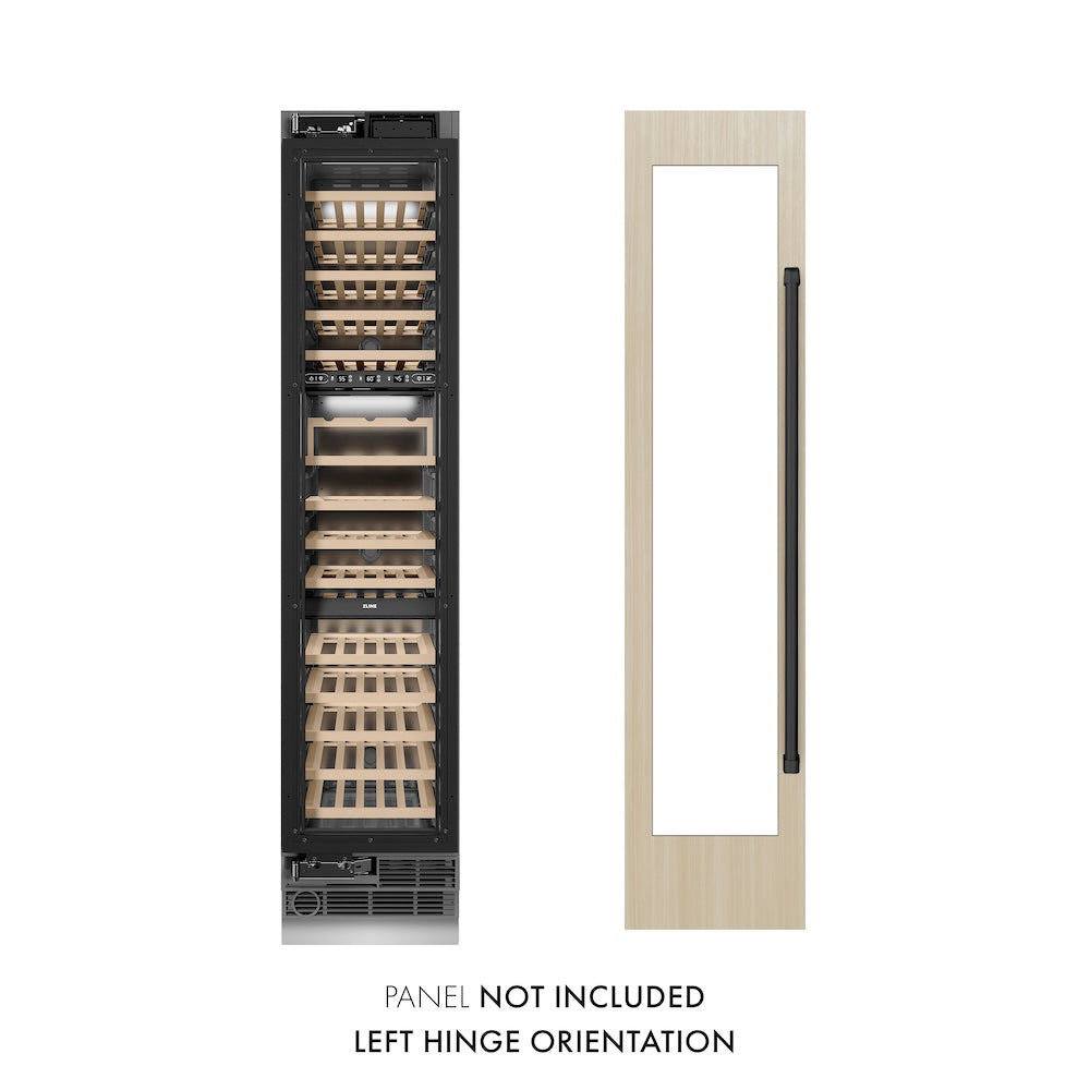ZLINE Autograph Edition 18 in. 9.0 cu. ft. Triple Zone 68 Bottle Panel Ready Left Hinge Column Wine Cooler with Matte Black Accents (RBCWVLZ-18-MB)