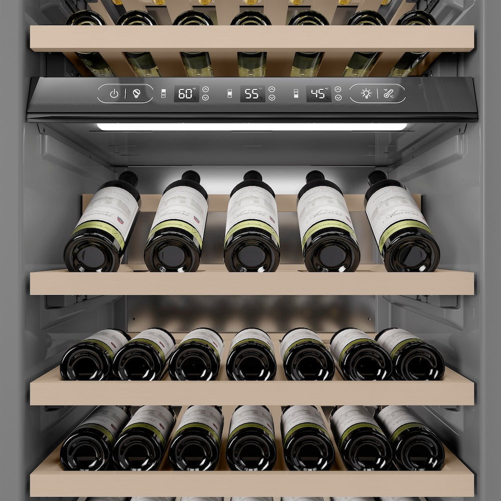 ZLINE Autograph Edition 24 in. 12.4 cu. ft. Triple Zone 100 Bottle Panel Ready Column Wine Cooler with Polished Gold Accents (RBCWVZ-24-G)