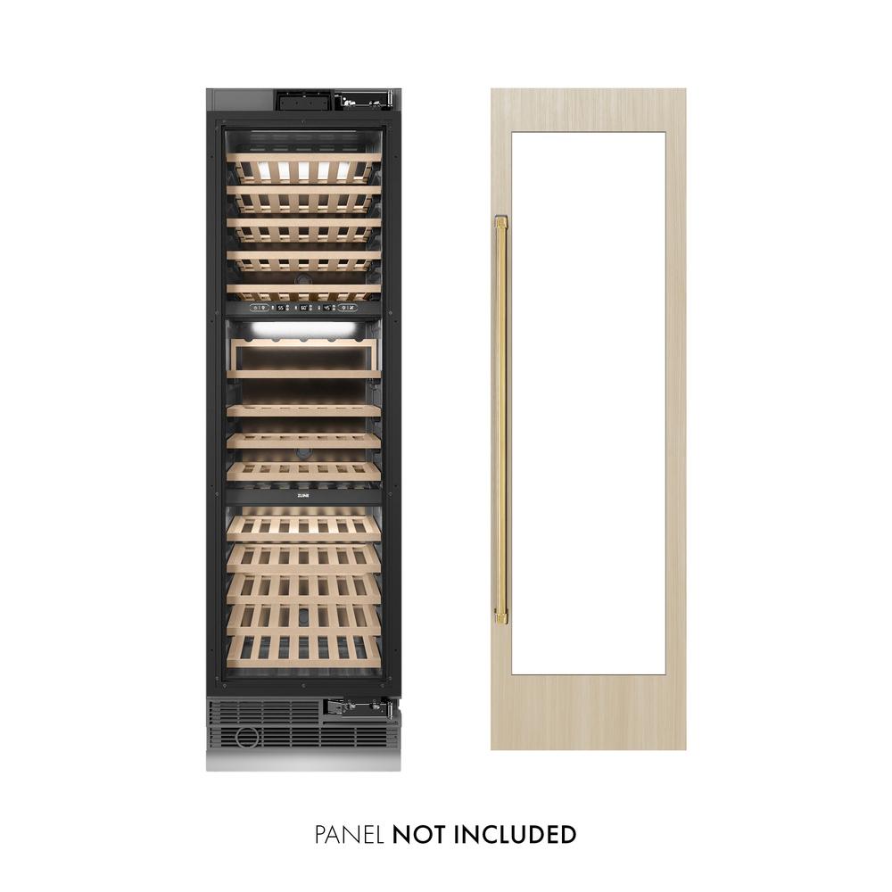 ZLINE Autograph Edition 24 in. 12.4 cu. ft. Triple Zone 100 Bottle Panel Ready Column Wine Cooler with Polished Gold Accents (RBCWVZ-24-G)