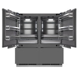ZLINE 72 in. 39.6 cu. ft. Panel Ready French Door Built-In Bottom Freezer Refrigerator with Water Dispensers and Ice Makers with Graphite Gray Interior (GRBIT-72)