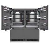 ZLINE Autograph Edition 72 in. 39.6 cu. ft. Panel Ready French Door Built-In Bottom Freezer Refrigerator with Water Dispensers and Ice Makers with Graphite Gray Interior and Polished Gold Accents (GRBITZ-72-G)