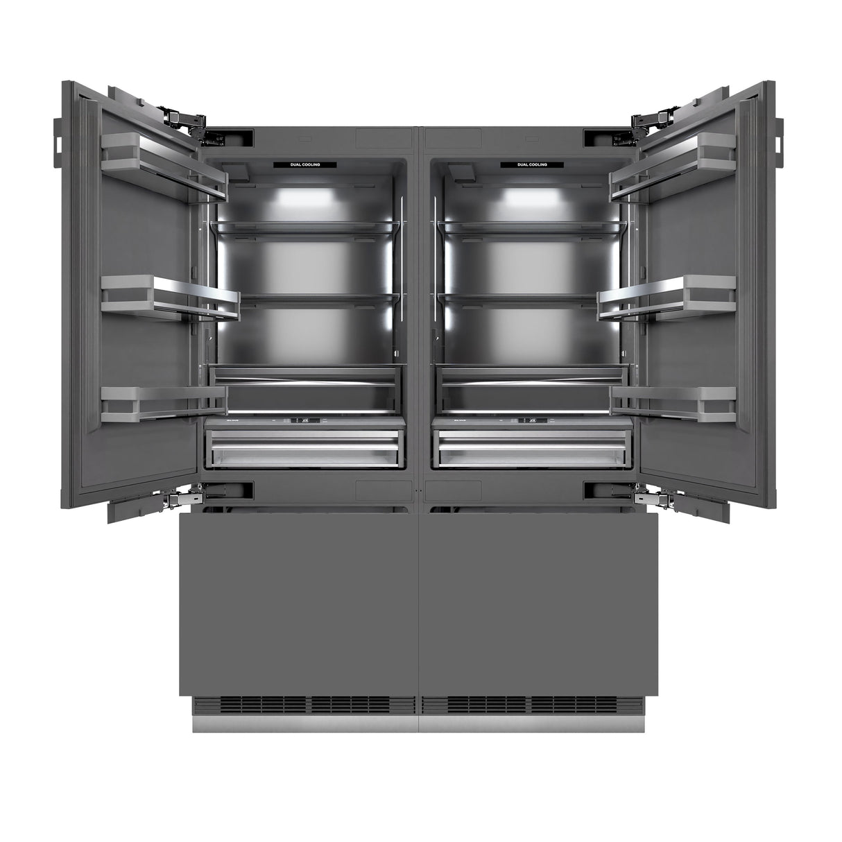 ZLINE Autograph Edition 60 in. 32.2 cu. ft. Panel Ready French Door Built-In Bottom Freezer Refrigerator with Water Dispenser and Ice Maker with Graphite Gray Interior and Polished Gold Accents (GRBIVZ-60-G)