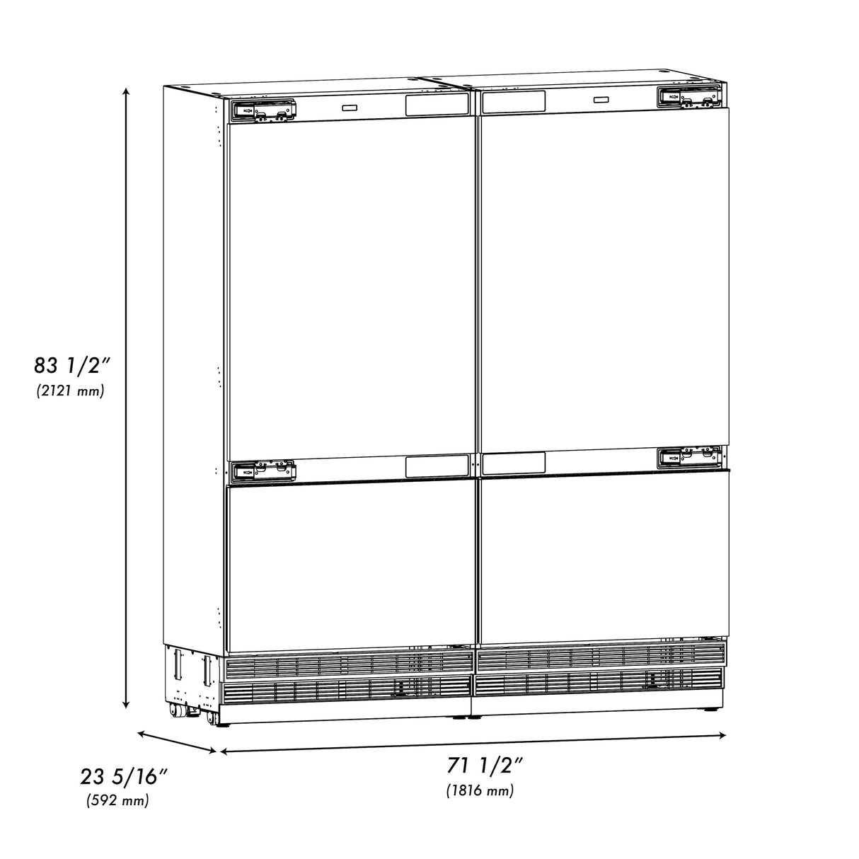 ZLINE Autograph Edition 72 in. 39.6 cu. ft. Panel Ready French Door Built-In Bottom Freezer Refrigerator with Water Dispensers and Ice Makers and Polished Gold Accents (RBITZ-72-G)