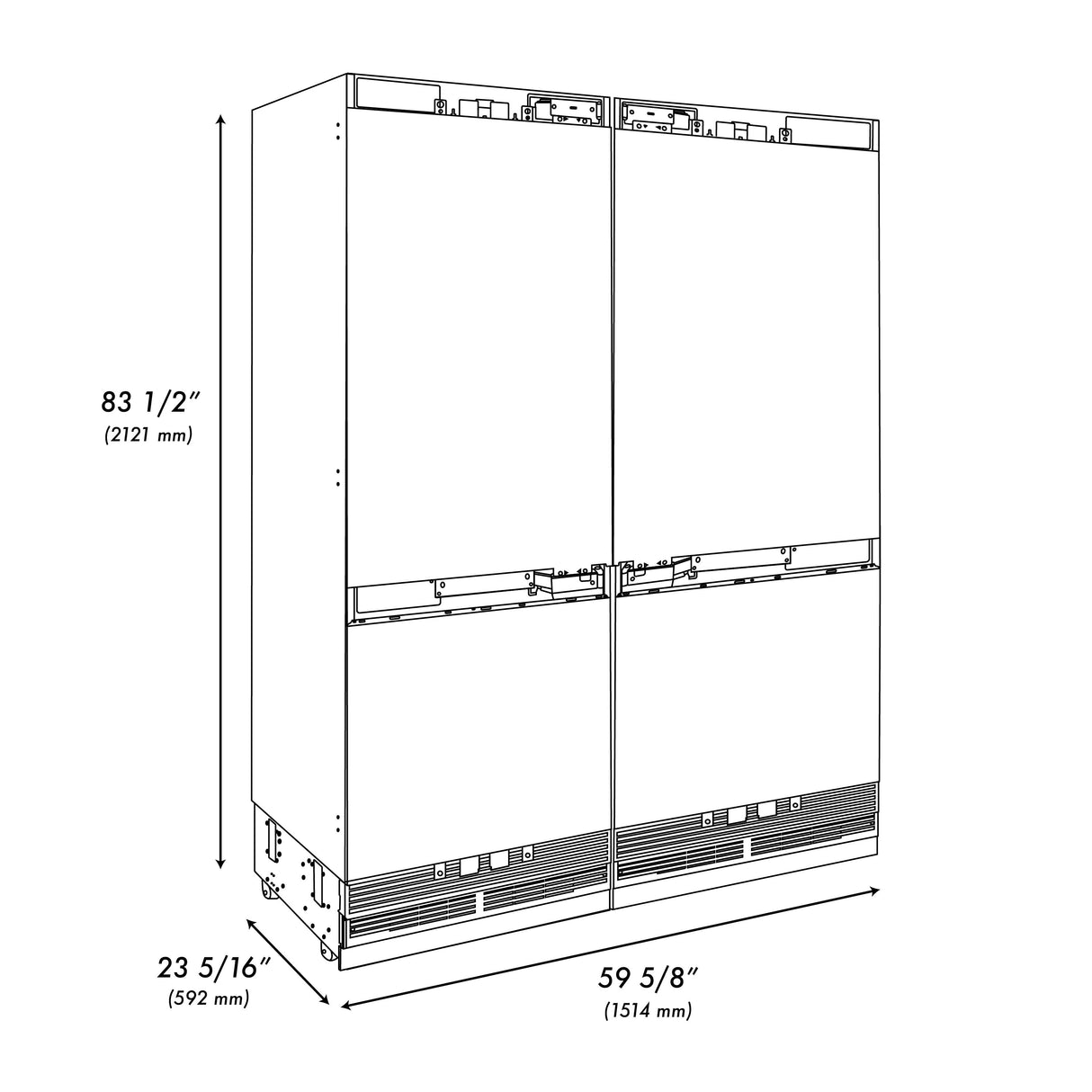 ZLINE 60 in. 32.2 cu. ft. Panel Ready French Door Built-In Bottom Freezer Refrigerator with Water Dispensers and Ice Makers (RBIV-60)