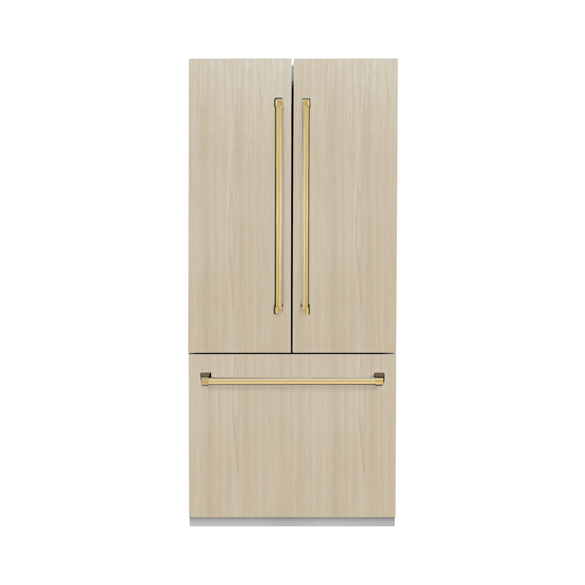 ZLINE Autograph Edition 36 in. 19.6 cu. ft. Panel Ready French Door Built-In Bottom Freezer Refrigerator with Water Dispenser and Ice Maker with Stainless Steel Interior and Polished Gold Accents (SRBIVZ-36-G)