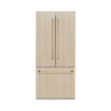 ZLINE Autograph Edition 36 in. 19.6 cu. ft. Panel Ready French Door Built-In Bottom Freezer Refrigerator with Water Dispenser and Ice Maker with Stainless Steel Interior and Polished Gold Accents (SRBIVZ-36-G)