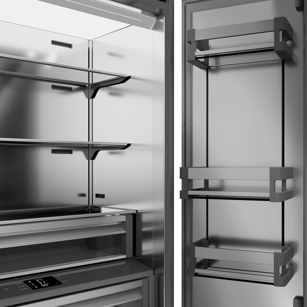 ZLINE Autograph Edition 36 in. 19.6 cu. ft. Panel Ready French Door Built-In Bottom Freezer Refrigerator with Water Dispenser and Ice Maker with Stainless Steel Interior and Matte Black Accents (SRBIVZ-36-MB)