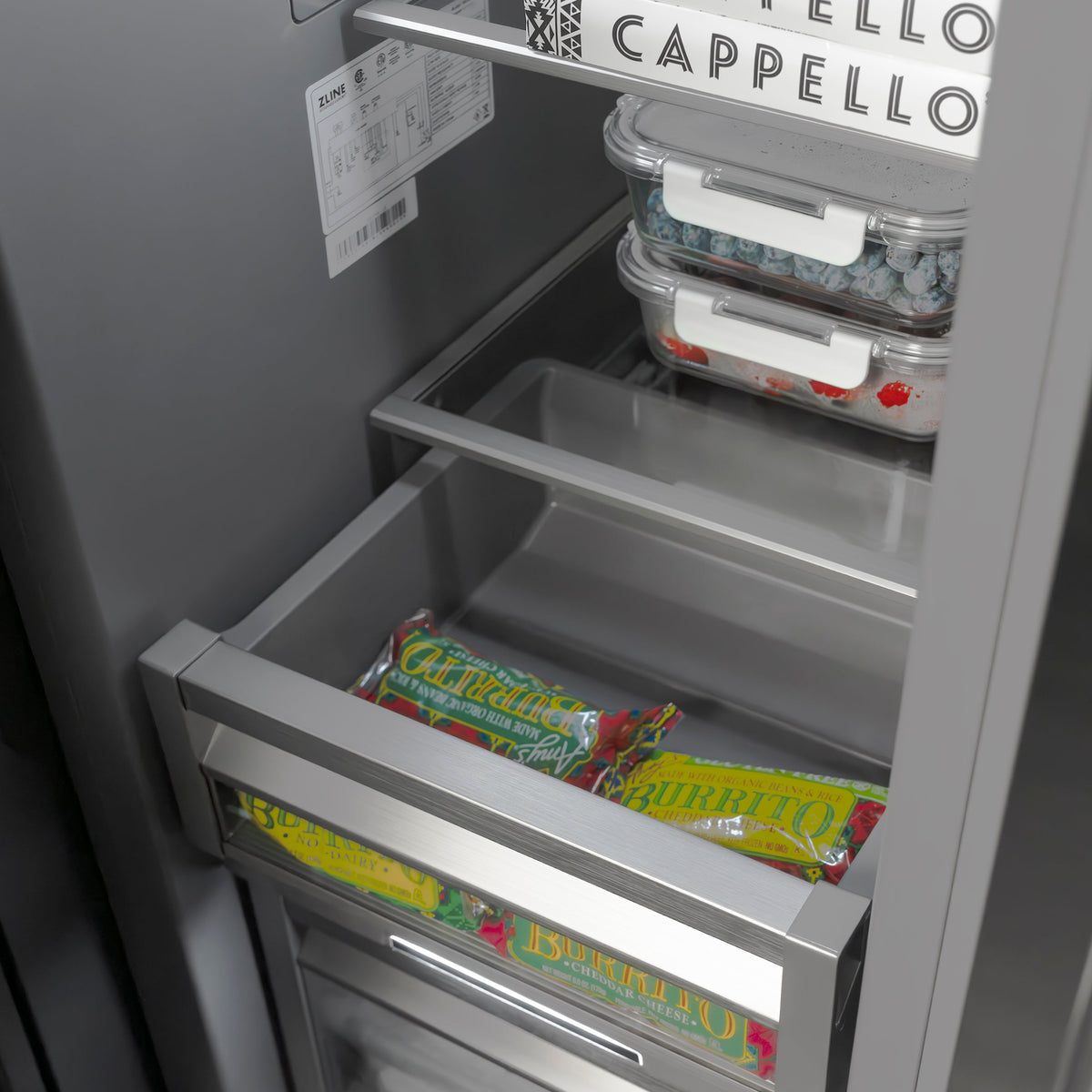 ZLINE 18 in. 8.6 cu. ft. Left Hinge Column Freezer in Stainless Steel with Graphite Gray Interior (RCFVL-304-18)
