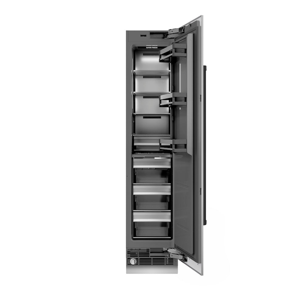 ZLINE Autograph Edition 18 in. 8.6 cu. ft. Right Hinge Column Freezer in Stainless Steel with Graphite Gray Interior and Matte Black Accents (RCFVRZ-30418-MB)