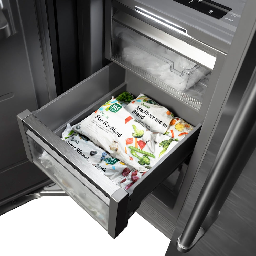 ZLINE Autograph Edition 24 in. 12.4 cu. ft. Column Freezer in Stainless Steel with Graphite Gray Interior and Polished Gold Accents (RCFVZ-304-24-G)