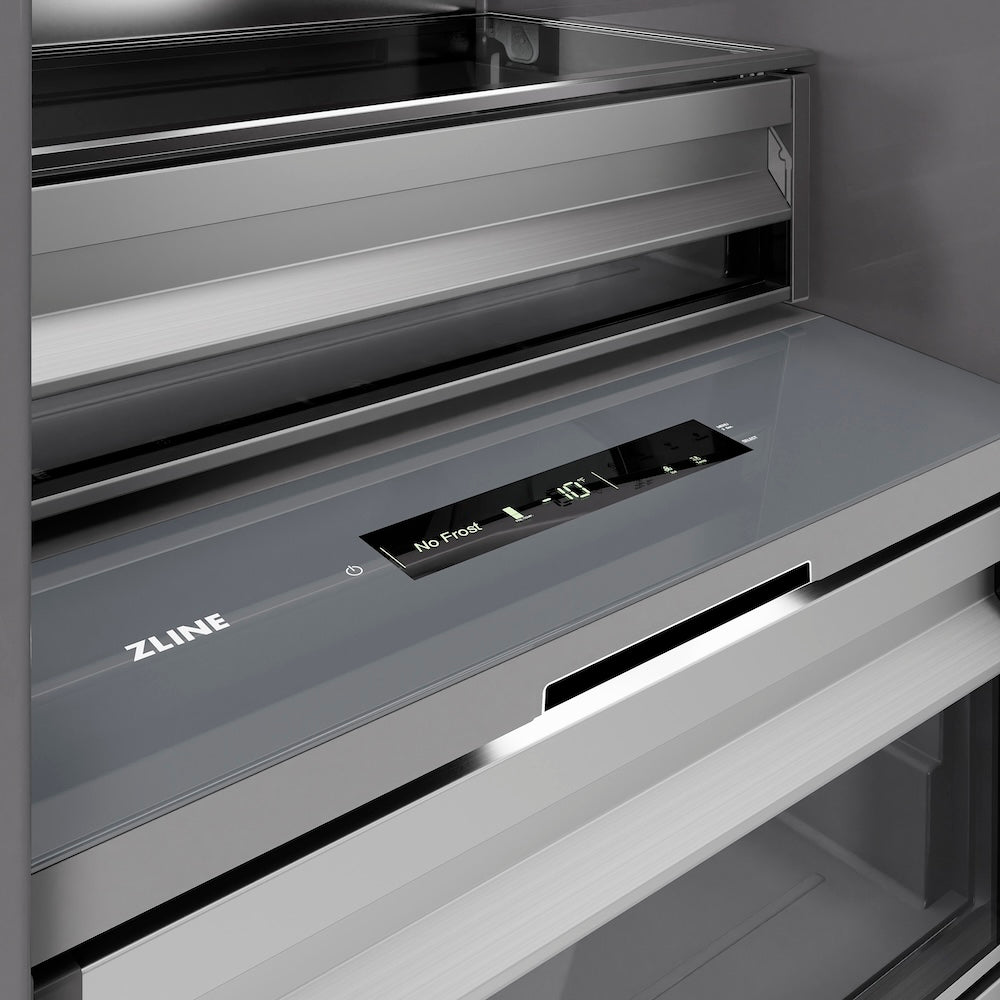 ZLINE Autograph Edition 24 in. 12.4 cu. ft. Column Freezer in Stainless Steel with Graphite Gray Interior and Polished Gold Accents (RCFVZ-304-24-G)