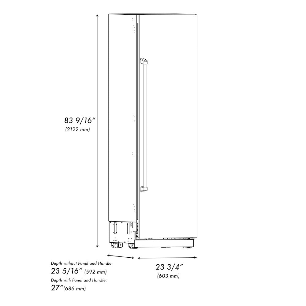 ZLINE Autograph Edition 24 in. 12.5 cu. ft. Column Refrigerator in Stainless Steel with Graphite Gray Interior and Matte Black Accents (RCRVZ-30424-MB)