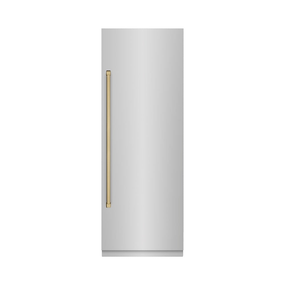 ZLINE Autograph Edition 30 in. 16.7 cu. ft. Column Refrigerator in Stainless Steel with Graphite Gray Interior and Champagne Bronze Accents (RCRVZ-30430-CB)