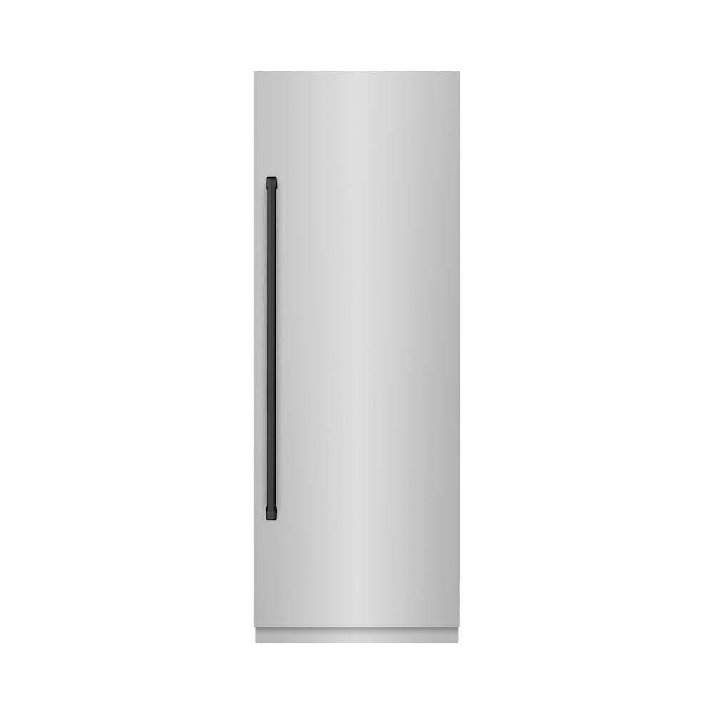 ZLINE Autograph Edition 30 in. 16.7 cu. ft. Column Refrigerator in Stainless Steel with Graphite Gray Interior and Matte Black Accents (RCRVZ-30430-MB)