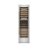ZLINE Autograph Edition 24 in. 12.4 cu. ft. Triple Zone 100 Bottle Column Wine Cooler in Stainless Steel and Champagne Bronze Accents (RCWVZ-304-24-CB)