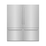 ZLINE 72 in. 39.6 cu. ft. French Door Built-In Bottom Freezer Refrigerator with Water Dispensers and Ice Makers in Stainless Steel with Graphite Gray Interior (GRBIT-304-72)
