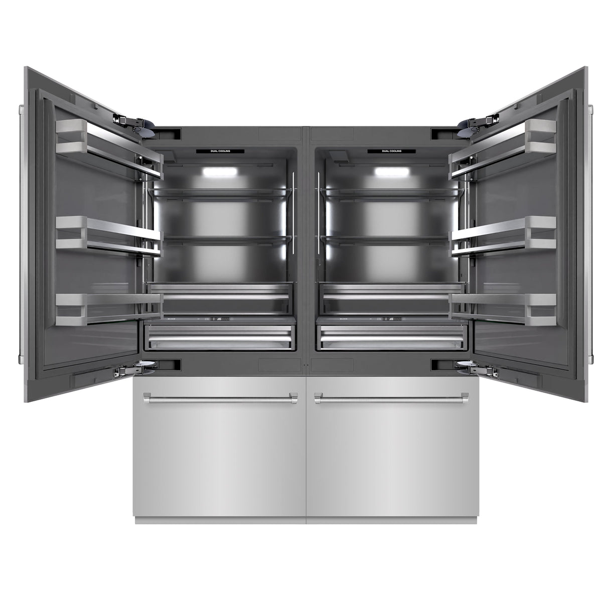 ZLINE 72 in. 39.6 cu. ft. French Door Built-In Bottom Freezer Refrigerator with Water Dispensers and Ice Makers in Stainless Steel with Graphite Gray Interior (GRBIT-304-72)