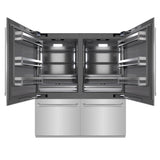 ZLINE 72 in. 39.6 cu. ft. French Door Built-In Bottom Freezer Refrigerator with Water Dispensers and Ice Makers in Stainless Steel with Graphite Gray Interior (GRBIT-304-72)