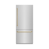 ZLINE Autograph Edition 36 in. 19.8 cu. ft. Built-In Bottom Freezer Refrigerator with Water Dispenser and Ice Maker in Stainless Steel with Graphite Gray Interior and Champagne Bronze Accents (GRBITZ-304-36CB)