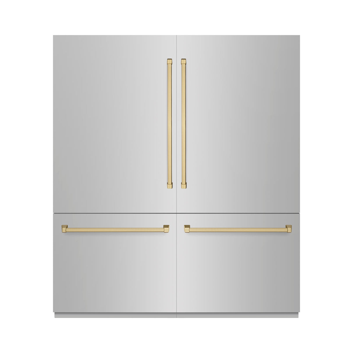 ZLINE Autograph Edition 72 in. 39.6 cu. ft. French Door Built-In Bottom Freezer Refrigerator with Water Dispensers and Ice Makers in Stainless Steel with Graphite Gray Interior and Champagne Bronze Accents (GRBITZ-304-72CB)