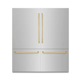 ZLINE Autograph Edition 72 in. 39.6 cu. ft. French Door Built-In Bottom Freezer Refrigerator with Water Dispensers and Ice Makers in Stainless Steel with Graphite Gray Interior and Champagne Bronze Accents (GRBITZ-304-72CB)