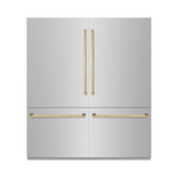 ZLINE Autograph Edition 72 in. 39.6 cu. ft. French Door Built-In Bottom Freezer Refrigerator with Water Dispensers and Ice Makers in Stainless Steel with Graphite Gray Interior and Polished Gold Accents (GRBITZ-304-72G)