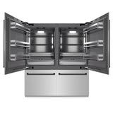 ZLINE Autograph Edition 72 in. 39.6 cu. ft. French Door Built-In Bottom Freezer Refrigerator with Water Dispensers and Ice Makers in Stainless Steel with Graphite Gray Interior and Matte Black Accents (GRBITZ-304-72MB)