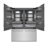 ZLINE 60 in. 32.2 cu. ft. French Door Built-In Bottom Freezer Refrigerator with Water Dispensers and Ice Makers in Stainless Steel with Graphite Gray Interior (GRBIV-304-60)