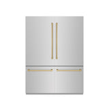 ZLINE Autograph Edition 60 in. 32.2 cu. ft. French Door Built-In Bottom Freezer Refrigerator with Water Dispenser and Ice Maker in Stainless Steel with Graphite Gray Interior and Champagne Bronze Accents (GRBIVZ-304-60CB)
