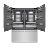 ZLINE Autograph Edition 60 in. 32.2 cu. ft. French Door Built-In Bottom Freezer Refrigerator with Water Dispenser and Ice Maker in Stainless Steel with Graphite Gray Interior and Champagne Bronze Accents (GRBIVZ-304-60CB)