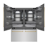 ZLINE Autograph Edition 60 in. 32.2 cu. ft. French Door Built-In Bottom Freezer Refrigerator with Water Dispenser and Ice Maker in Stainless Steel with Graphite Gray Interior and Champagne Bronze Accents (GRBIVZ-304-60CB)