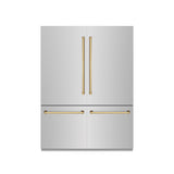 ZLINE Autograph Edition 60 in. 32.2 cu. ft. French Door Built-In Bottom Freezer Refrigerator with Water Dispenser and Ice Maker in Stainless Steel with Graphite Gray Interior and Polished Gold Accents (GRBIVZ-304-60G)