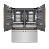 ZLINE Autograph Edition 60 in. 32.2 cu. ft. French Door Built-In Bottom Freezer Refrigerator with Water Dispenser and Ice Maker in Stainless Steel with Graphite Gray Interior and Polished Gold Accents (GRBIVZ-304-60G)