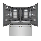 ZLINE Autograph Edition 60 in. 32.2 cu. ft. French Door Built-In Bottom Freezer Refrigerator with Water Dispenser and Ice Maker in Stainless Steel with Graphite Gray Interior and Polished Gold Accents (GRBIVZ-304-60G)