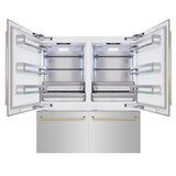 ZLINE Autograph Edition 72 in. 39.6 cu. ft. French Door Built-In Bottom Freezer Refrigerator with Water Dispensers and Ice Makers in Stainless Steel with Champagne Bronze Accents (RBITZ-304-72CB)