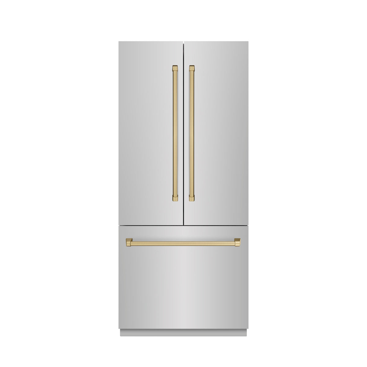 ZLINE Autograph Edition 36 in. 19.6 cu. ft. French Door Built-In Bottom Freezer Refrigerator with Water Dispenser and Ice Maker in Stainless Steel with Stainless Steel Interior and Champagne Bronze Accents (SRBIVZ-304-36CB)