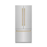ZLINE Autograph Edition 36 in. 19.6 cu. ft. French Door Built-In Bottom Freezer Refrigerator with Water Dispenser and Ice Maker in Stainless Steel with Stainless Steel Interior and Champagne Bronze Accents (SRBIVZ-304-36CB)